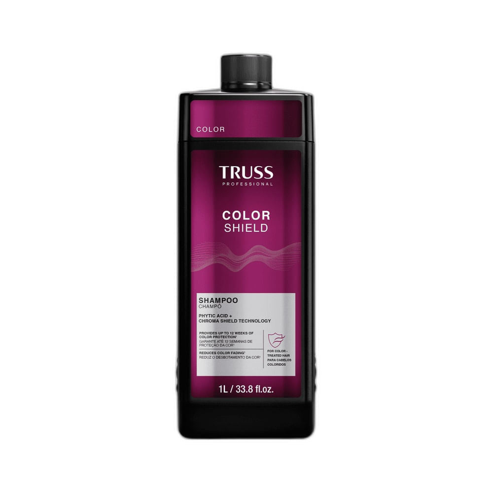 Frasco do Shampoo Truss Color Shield 1L com rótulo roxo em destaque.